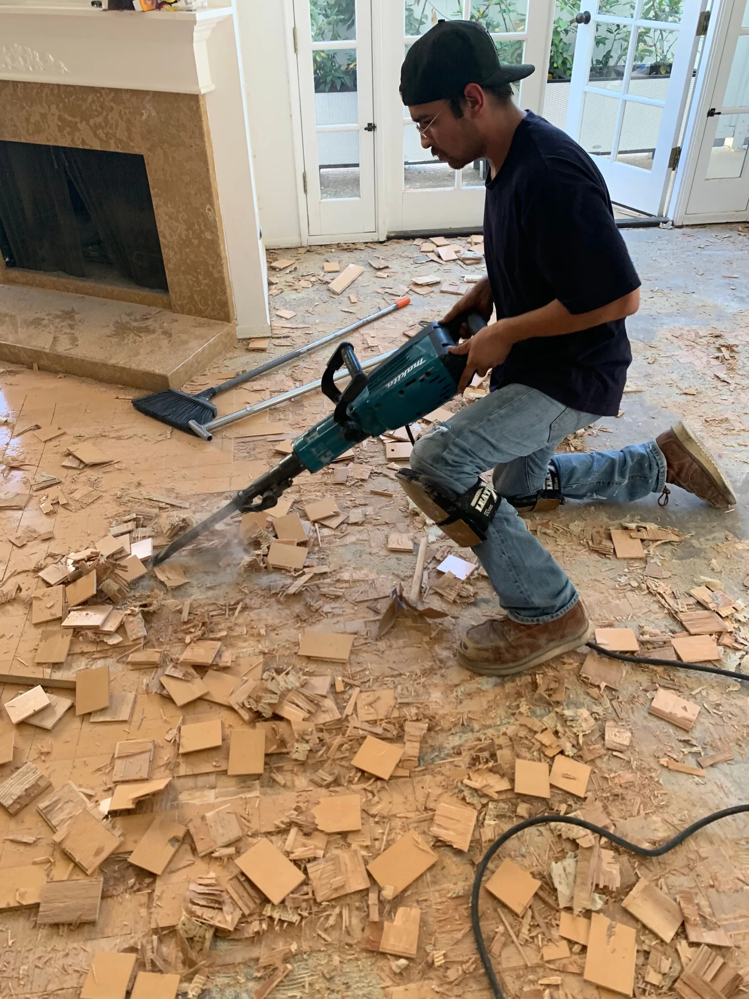 Chipping up old glue down flooring