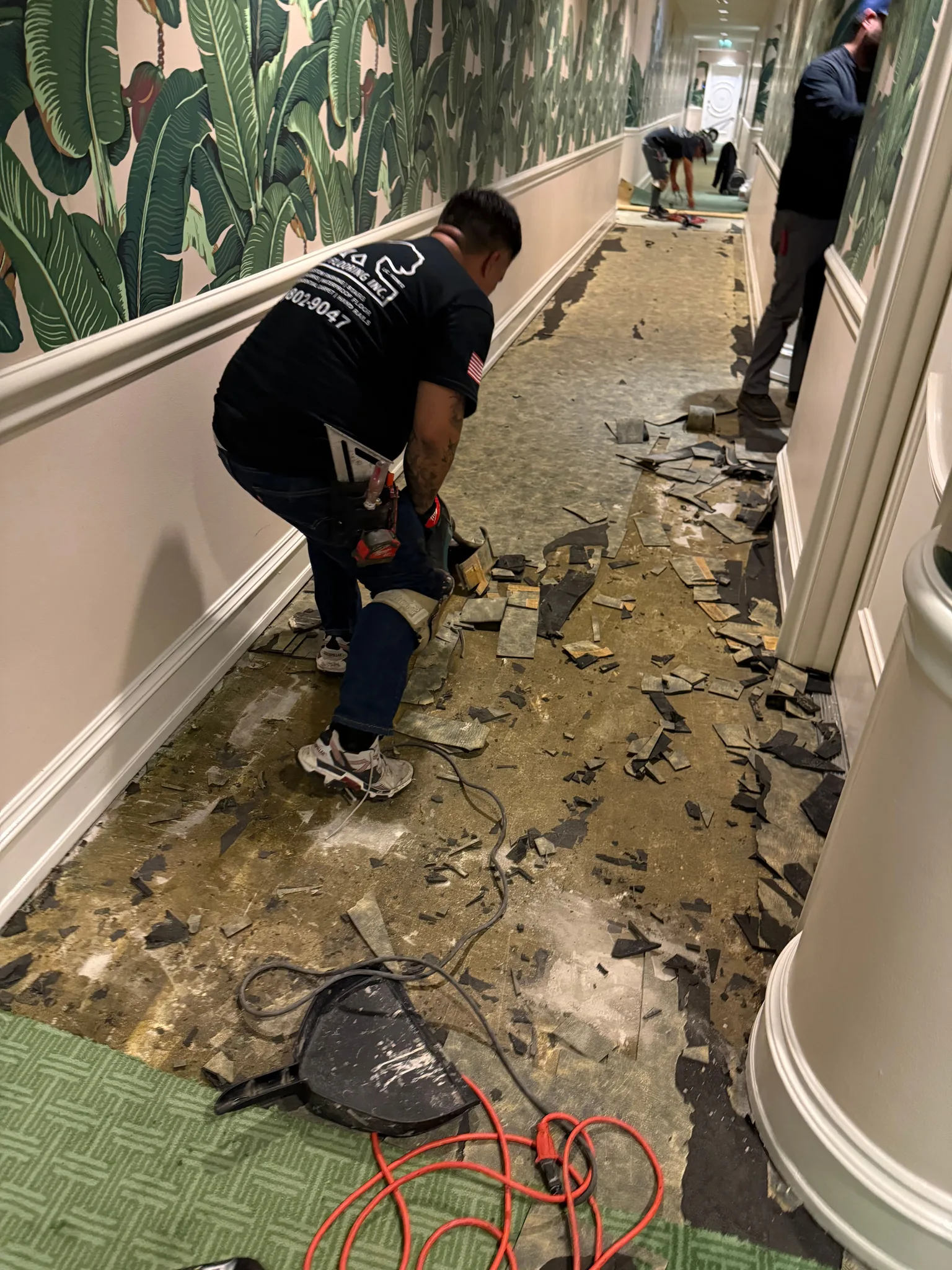Glue down carpet and pad scraped from subfloor
