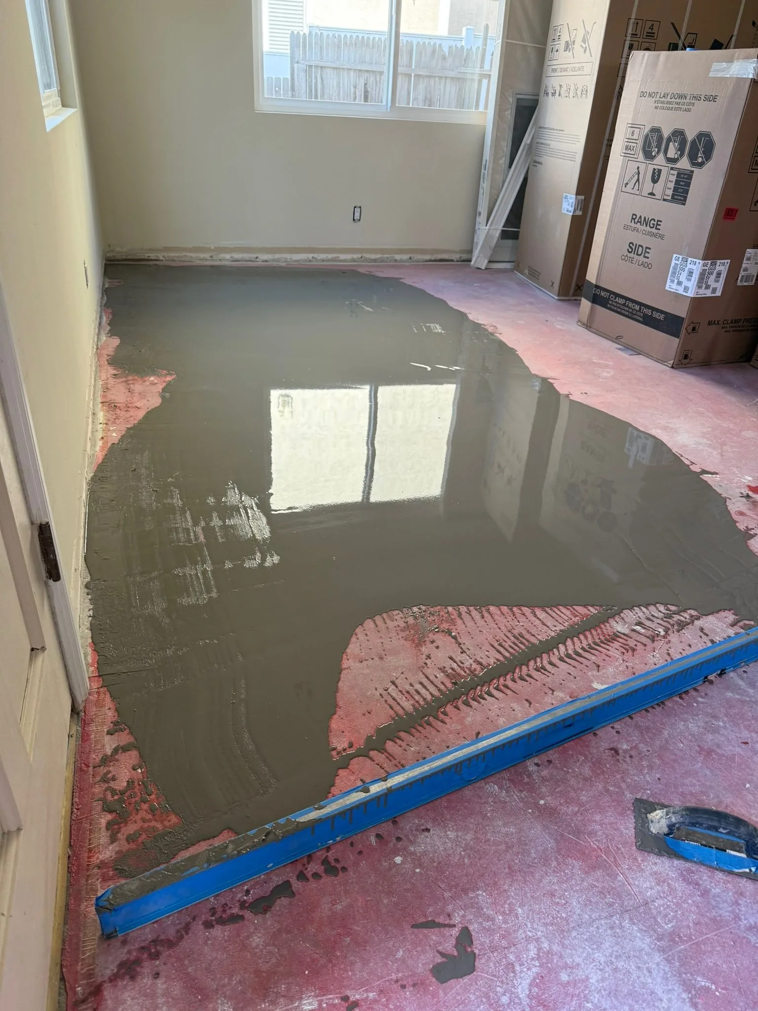 Self-leveling pour on a concrete slab