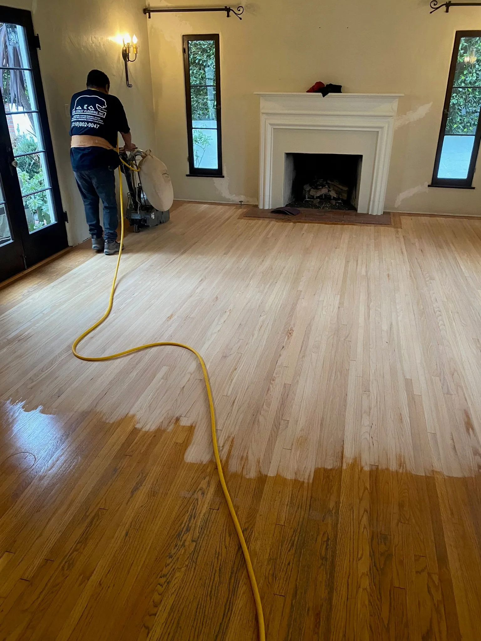 The sanding line between old finish and bare wood