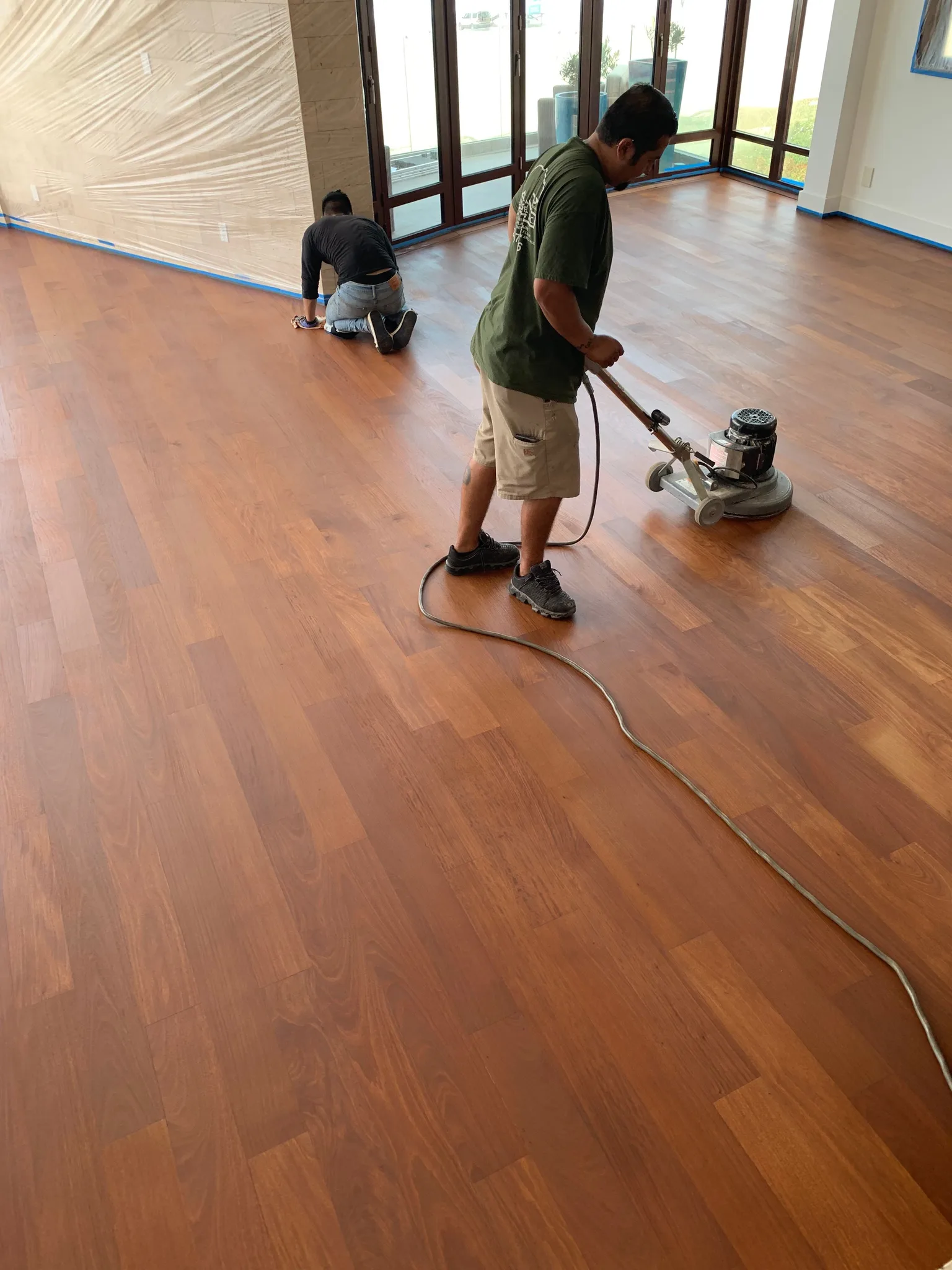 Buffing a hardwood floor