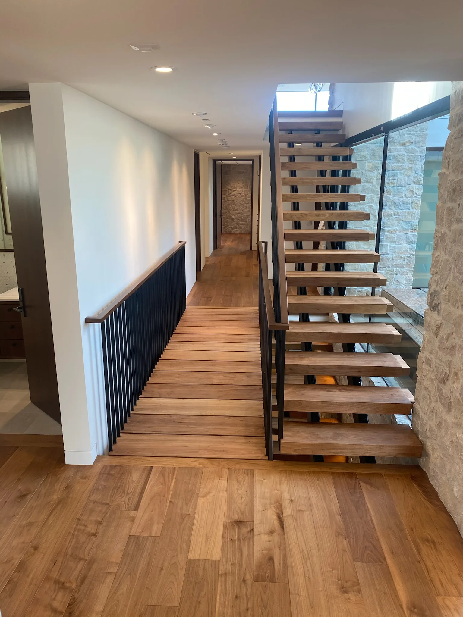 Walnut floating treads and bridge in Hermosa Beach