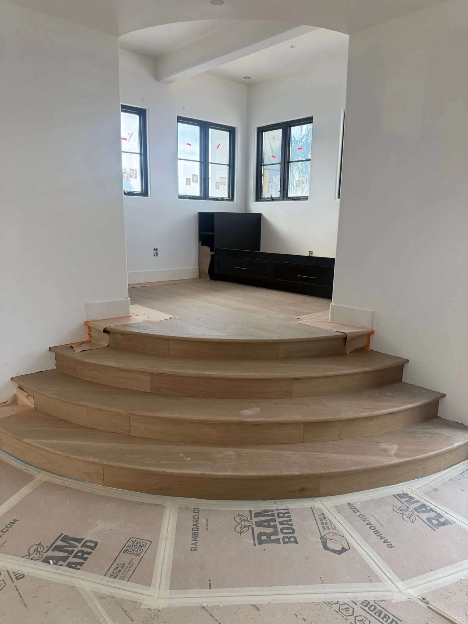 Radius oak steps and nosings with floor protection down