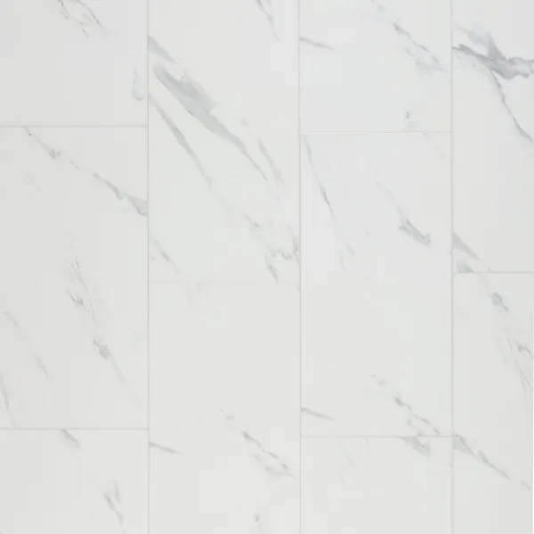 Grey Waterproof Rigid Core  Vinyl Flooring Tile  Attached Pad 5mm T X 12in  W X 24in L — NuFloor Carrera CollectionWAC005 WHITE-GREY Waterproof Rigid core Vinyl Flooring TILE attached Pad 5mm T x 12in W x 24in L