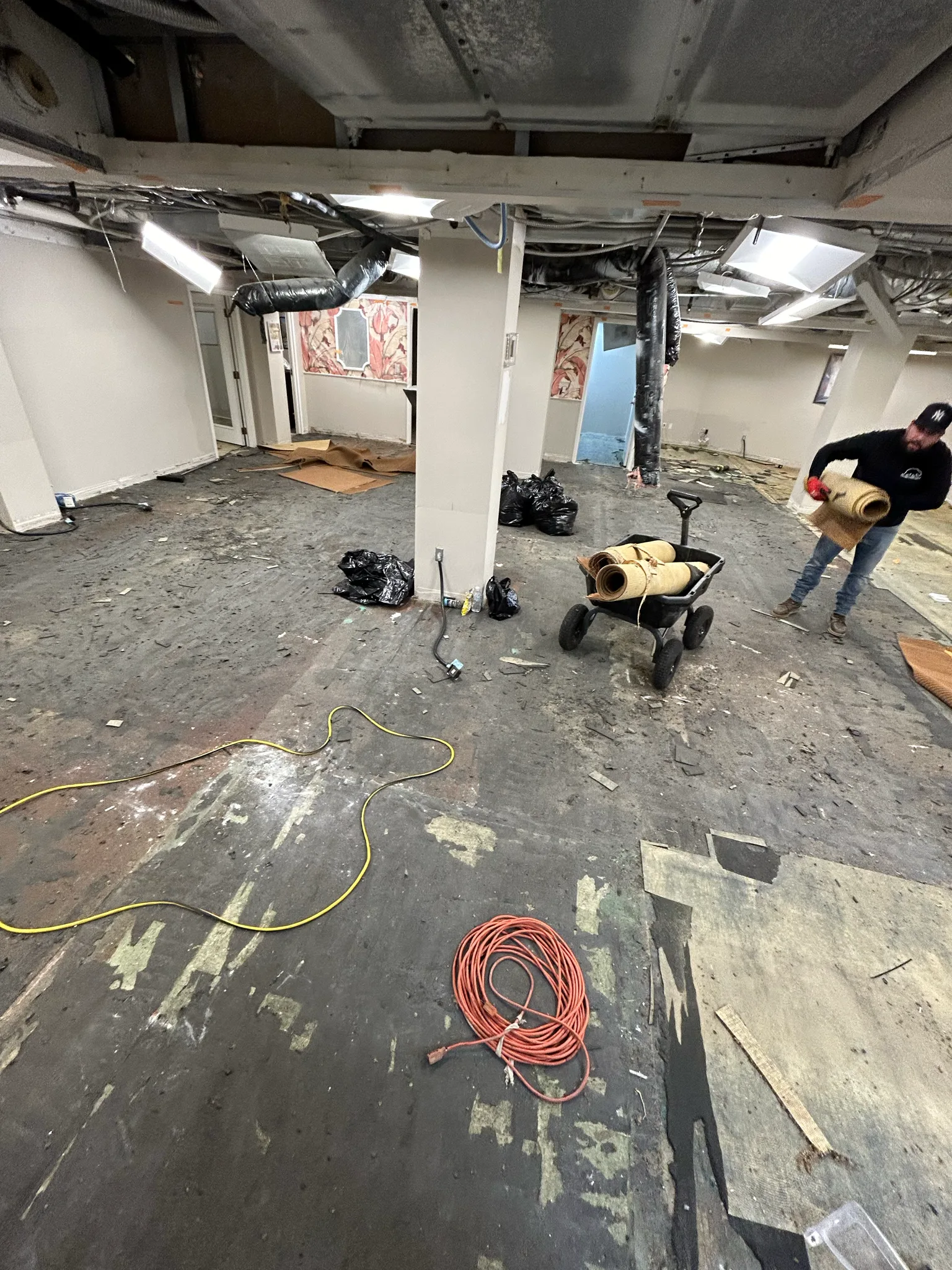 Work in progress: old carpet rolls hauled out during demolition at The Beverly Hills Hotel