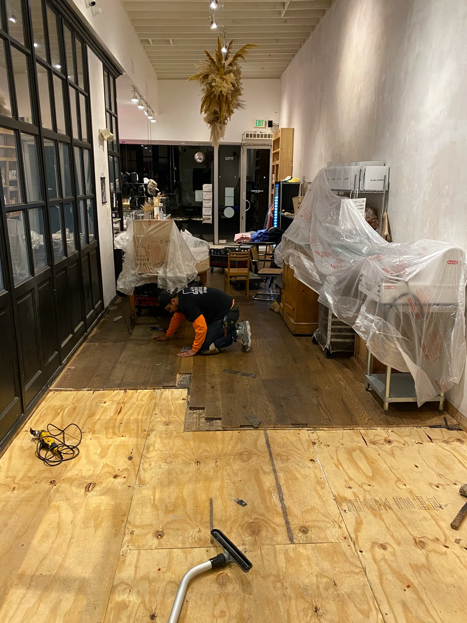 Work in progress: old flooring removed and new plywood subfloor down at Clark Street Bakery — Cal Coast Flooring