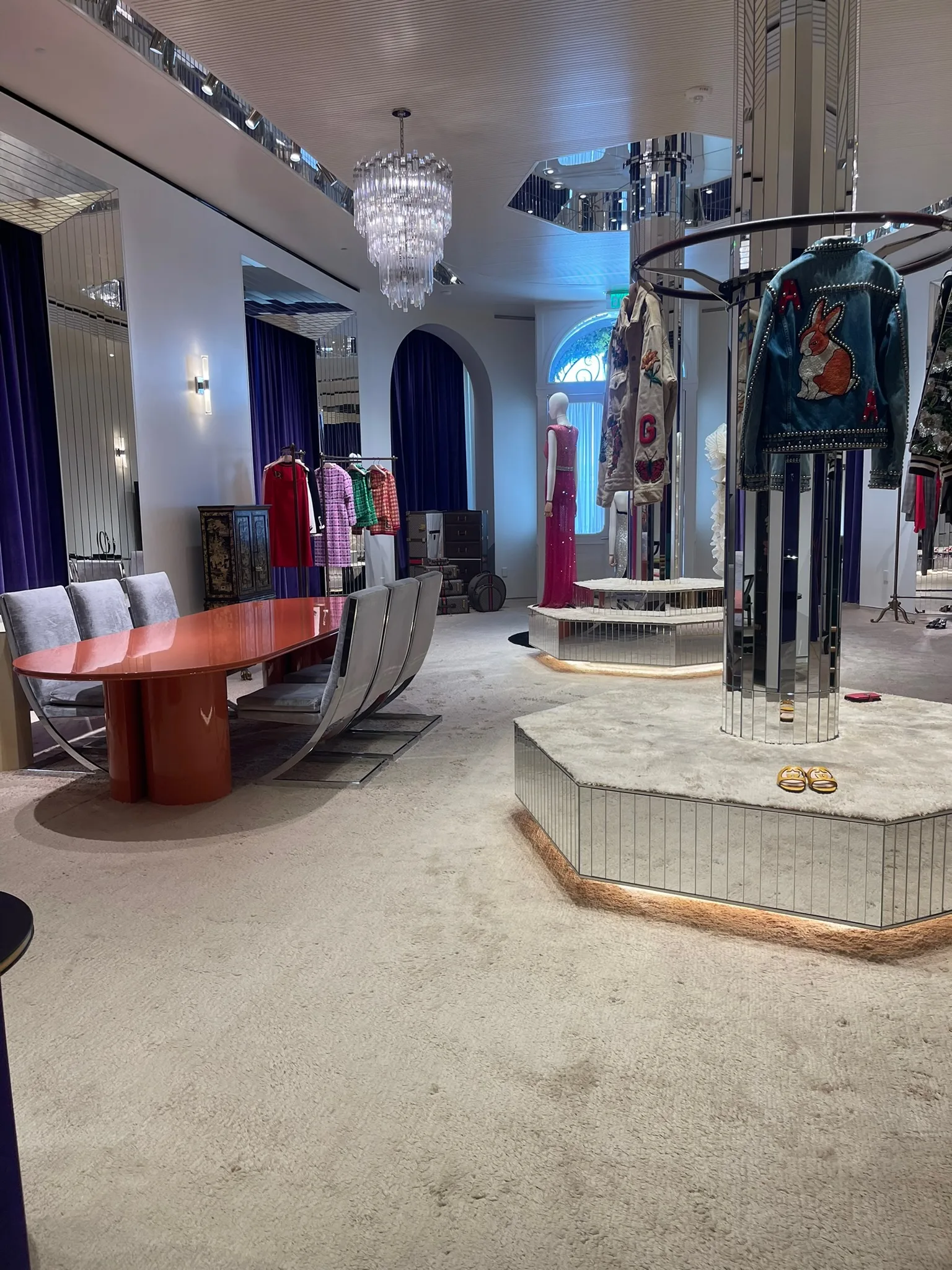 Plush custom carpet across the Gucci Melrose Place salon, installed by Cal Coast Flooring