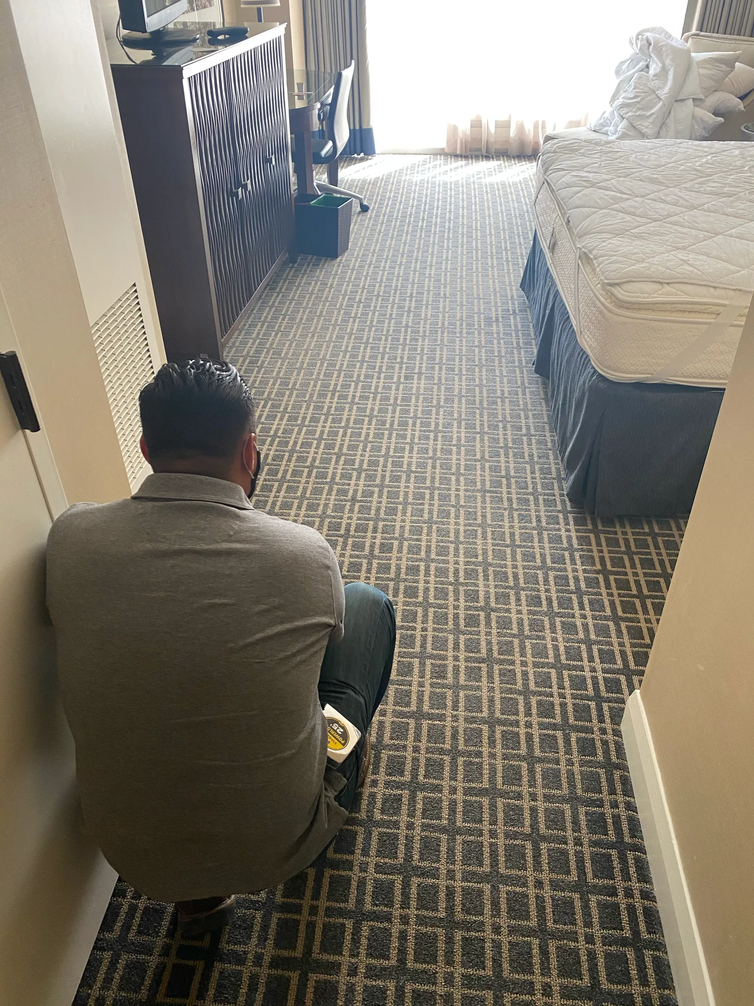Work in progress: Cal Coast Flooring carpet detail work in a guest room at Omni Los Angeles