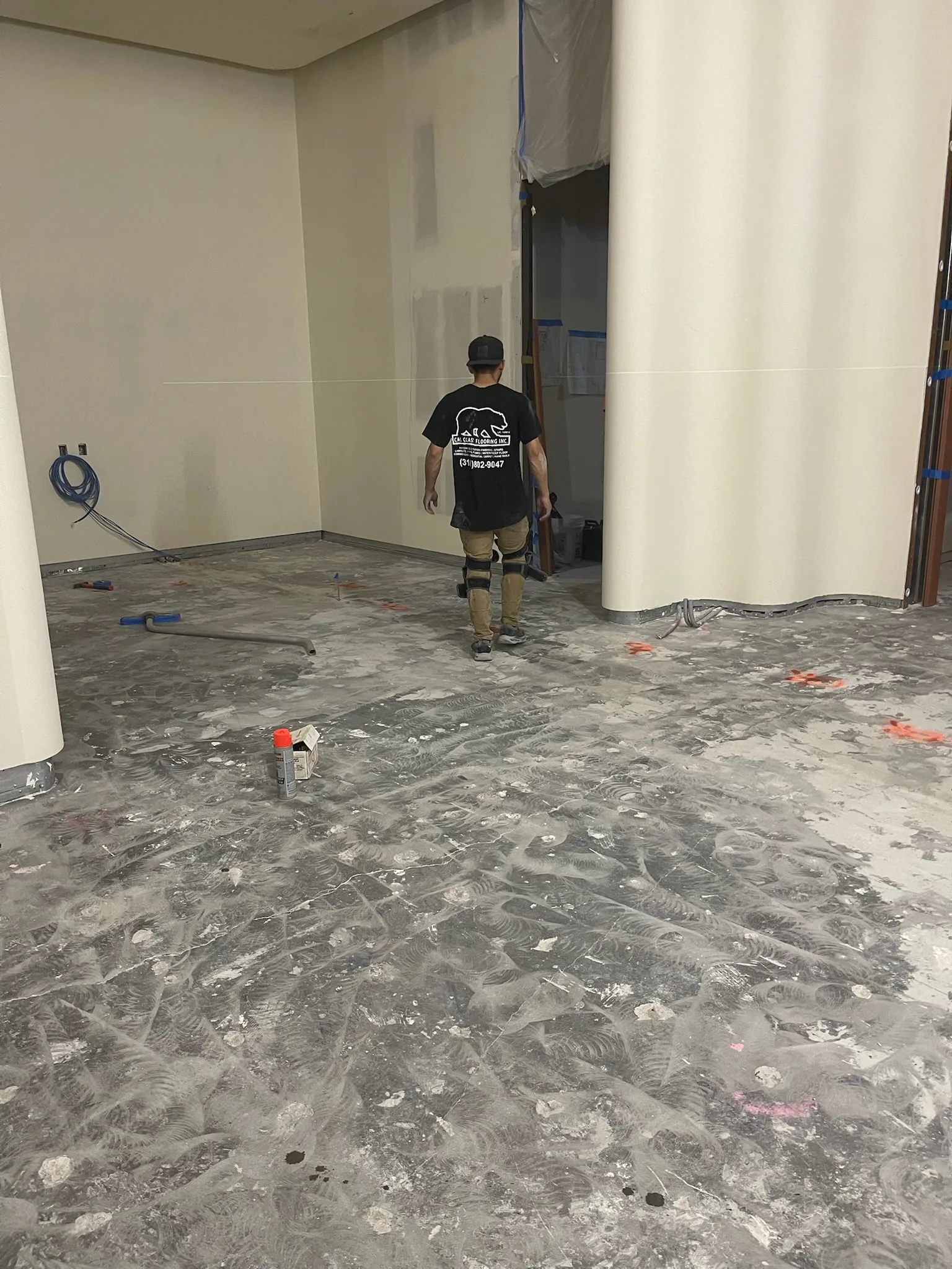 Cal Coast Flooring crew on floor preparation and leveling at the Tiffany & Co. Glendale store