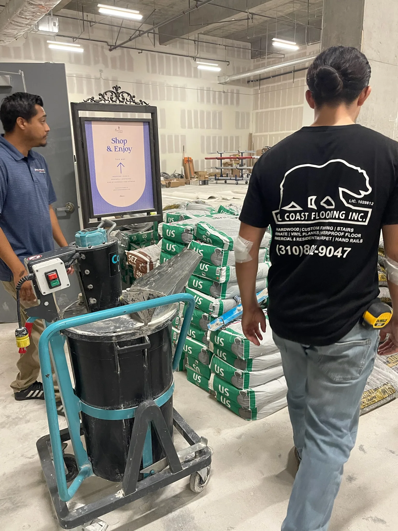 Flooring materials staged during the Tiffany & Co. Glendale store build-out